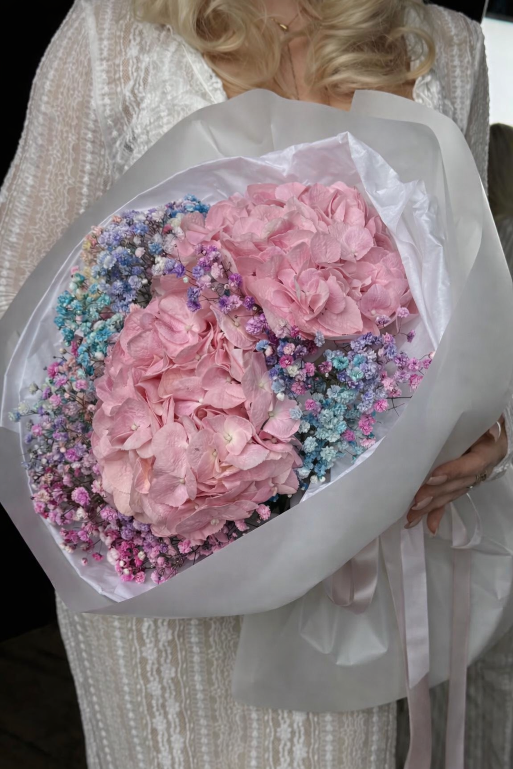 Pink Cloud – Bouquet de Hortensias Rosadas con Flores Frescas