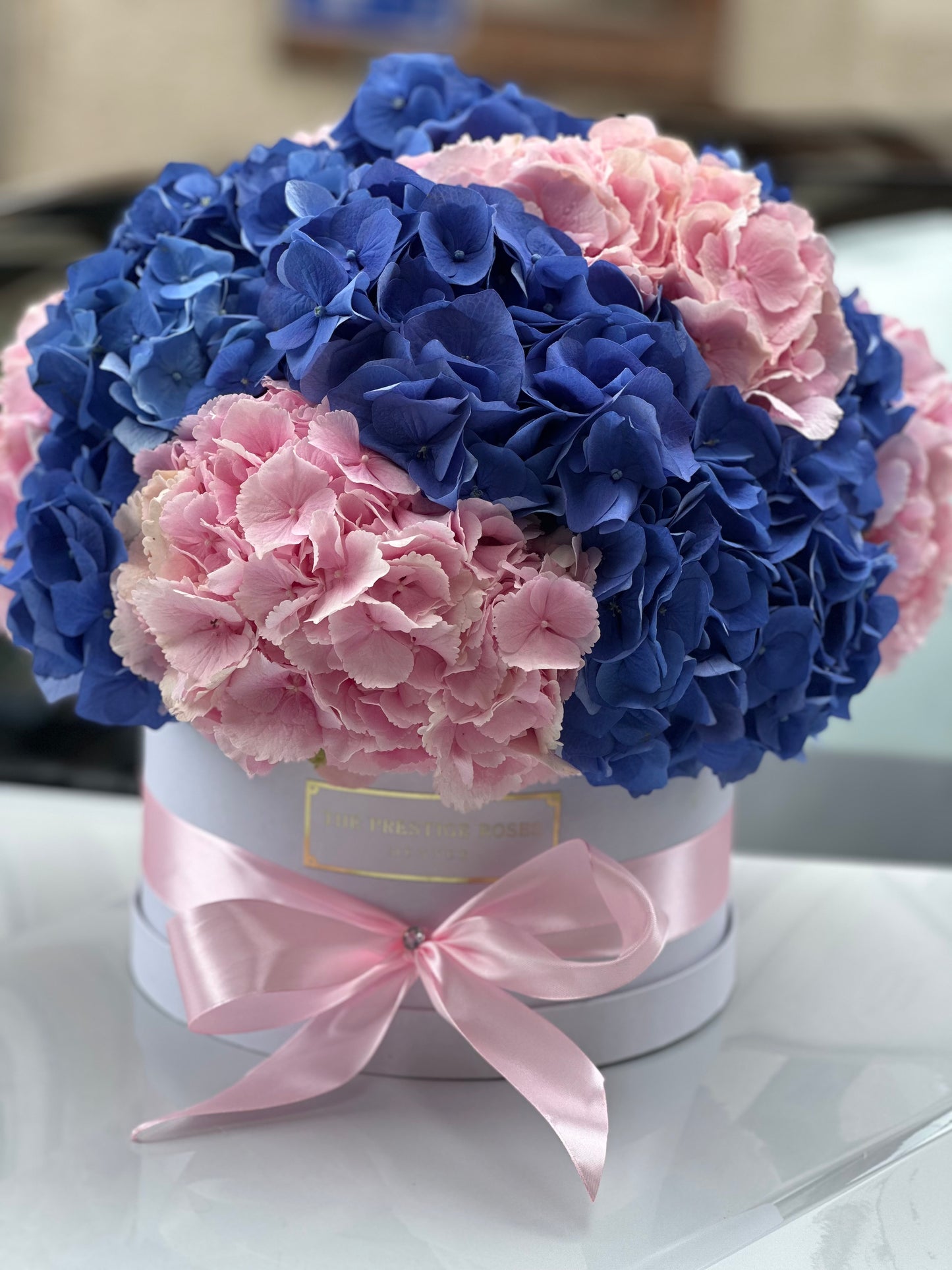 Ramo de Hortensias Pastel en Caja