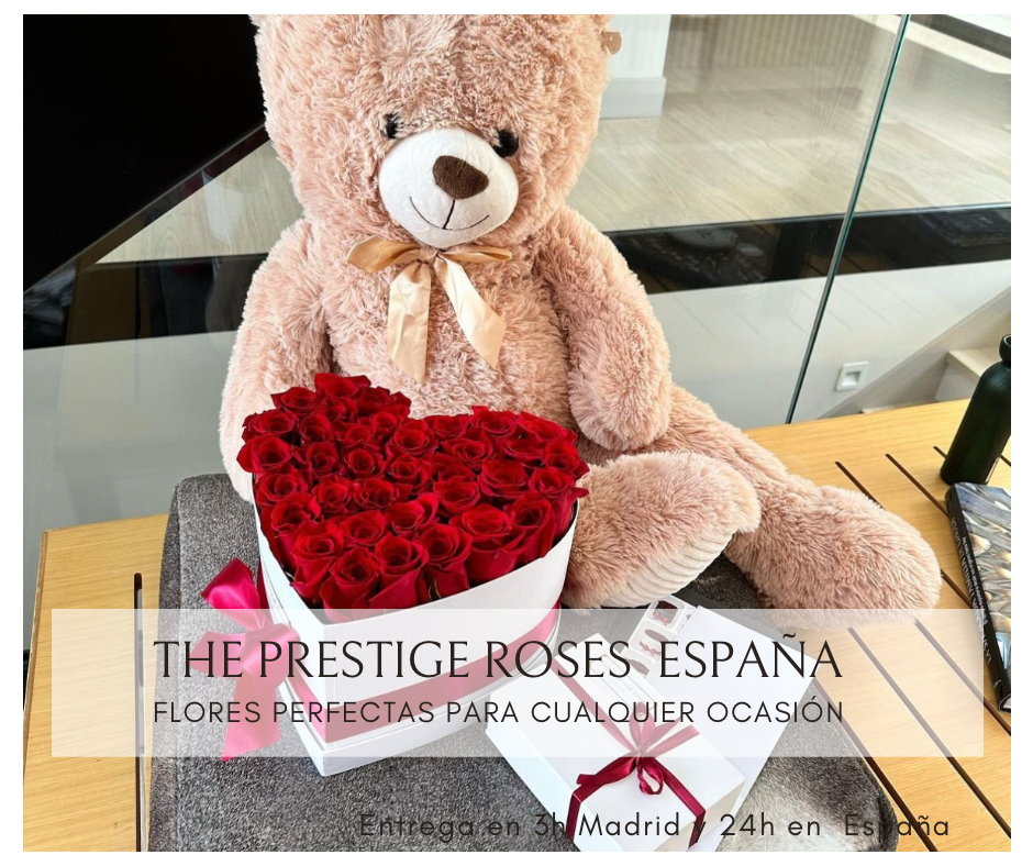 Set de Caja de Rosas Frescas, Peluche osito, fresas bañadas en chocolate y Globo personalizado