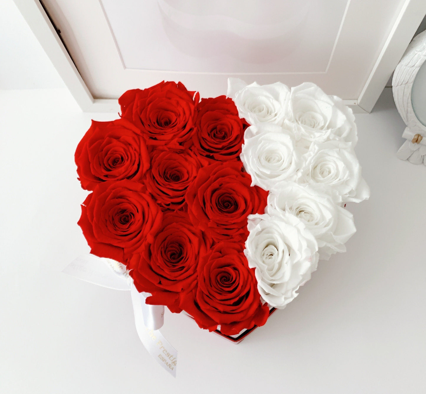 Caja Rojo Brillo Corazon de Rosas Eternas Rojas | The Prestige Roses - The Prestige Roses Madrid