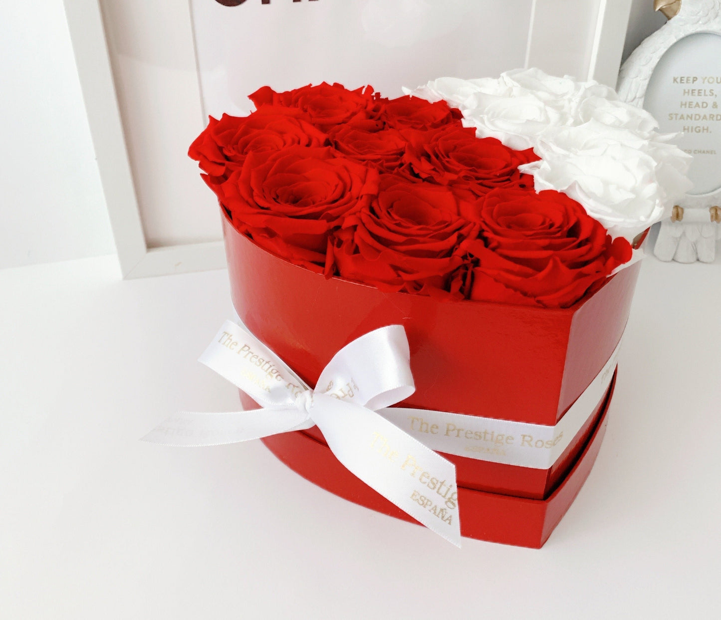 Caja Rojo Brillo Corazon de Rosas Eternas Rojas | The Prestige Roses - The Prestige Roses Madrid