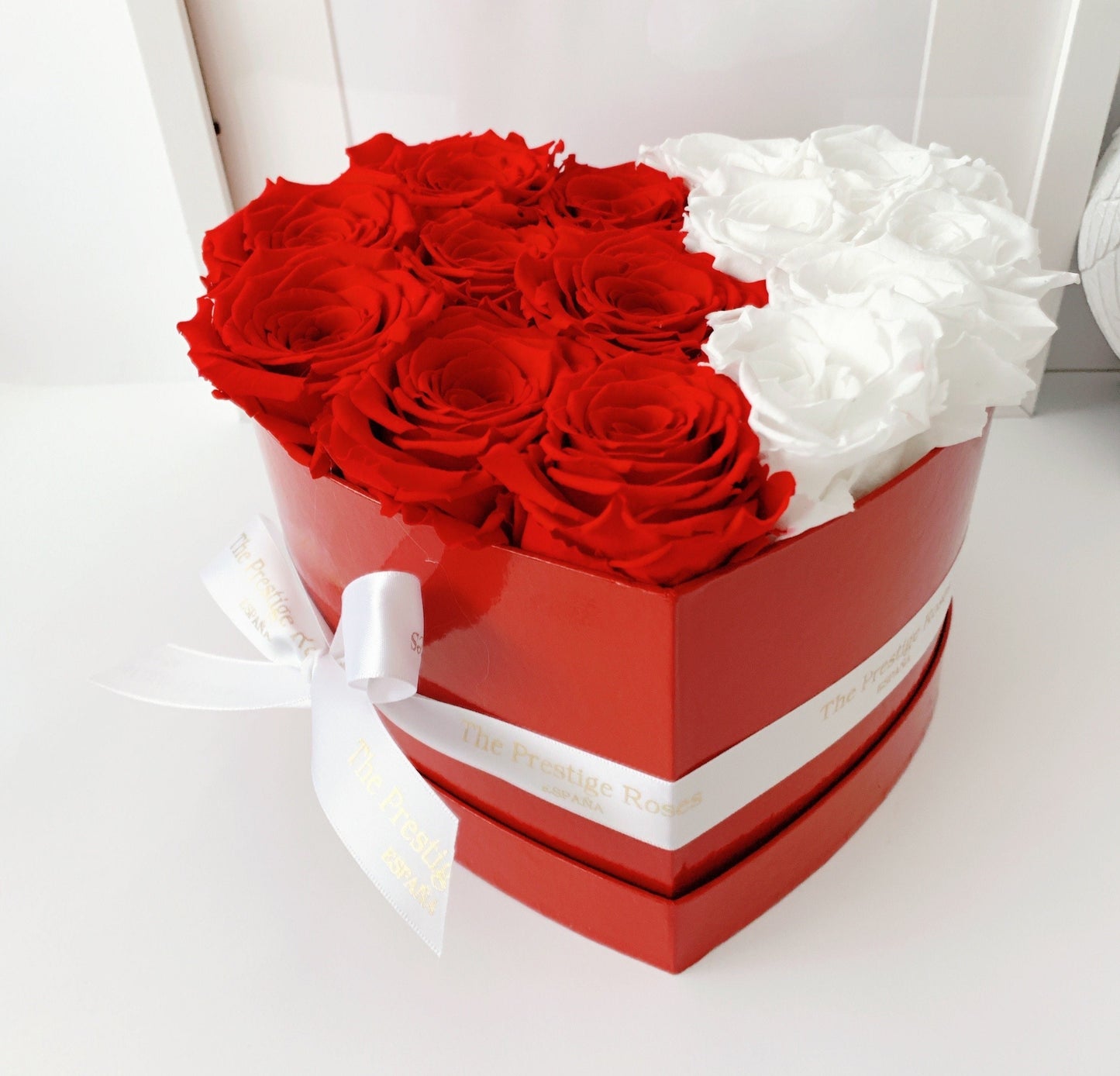 Caja Rojo Brillo Corazon de Rosas Eternas Rojas | The Prestige Roses - The Prestige Roses Madrid