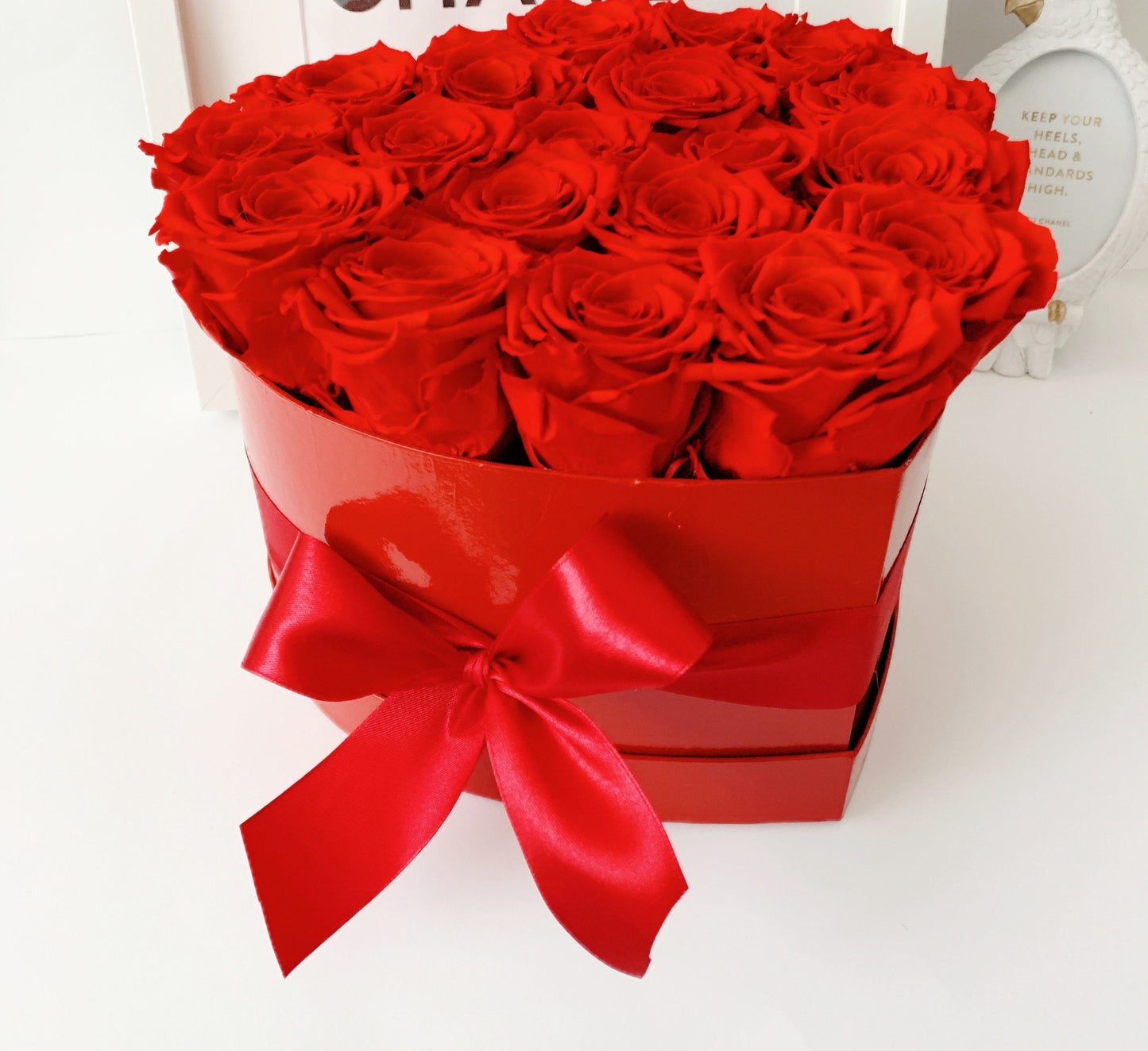 Caja Rojo Brillo Corazon de Rosas Eternas Rojas | The Prestige Roses - The Prestige Roses Madrid