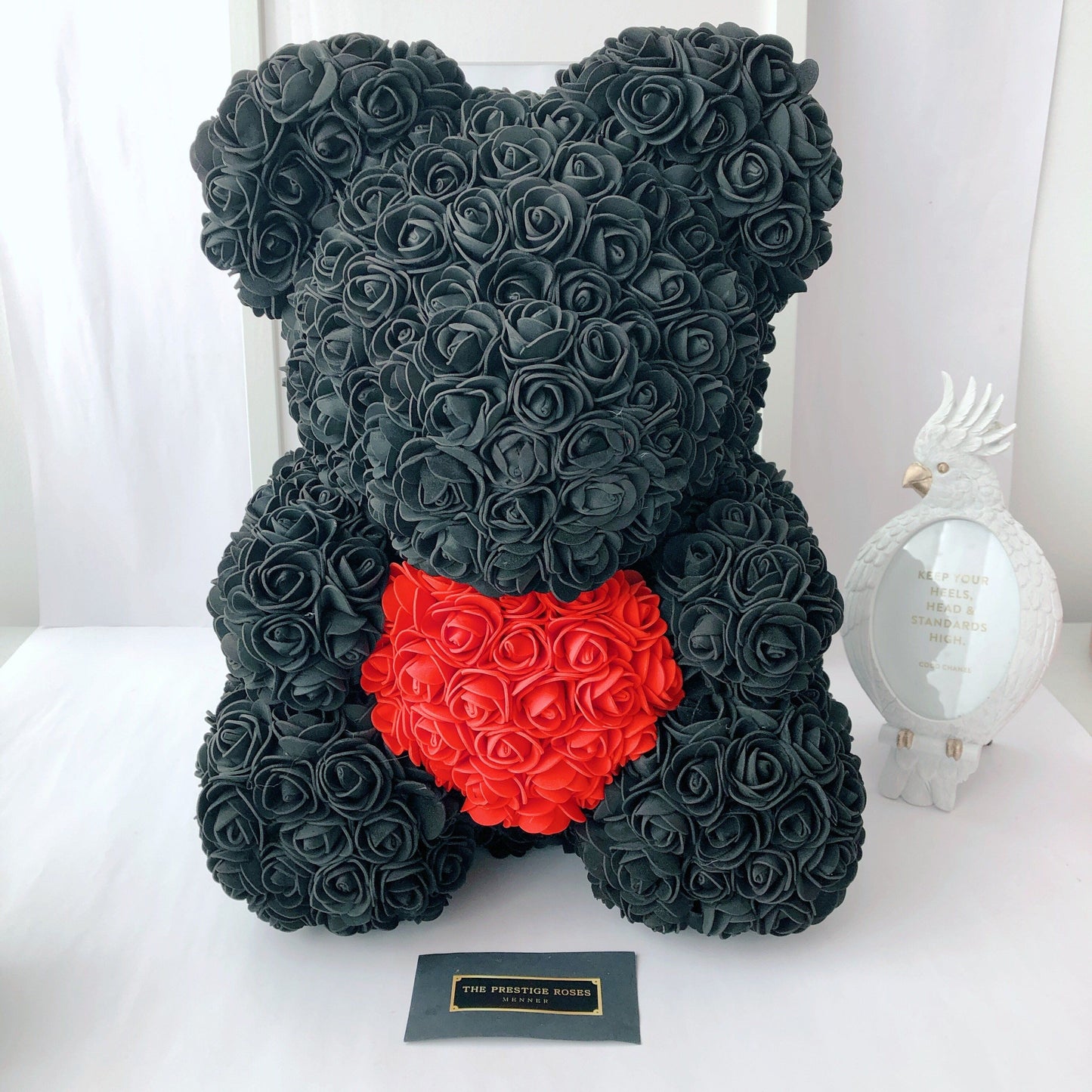 Oso de Rosas Grande Negro con corazón rojo - The Prestige Roses - The Prestige Roses Madrid