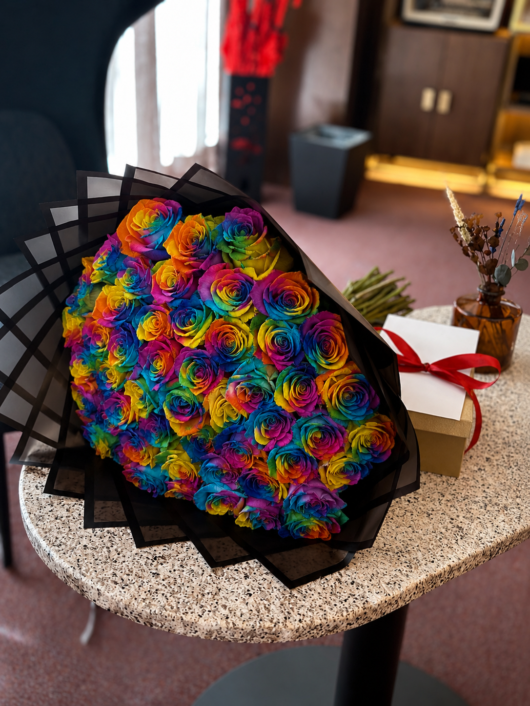 Luxury rainbow roses bouquet handcrafted by The Prestige Roses Madrid