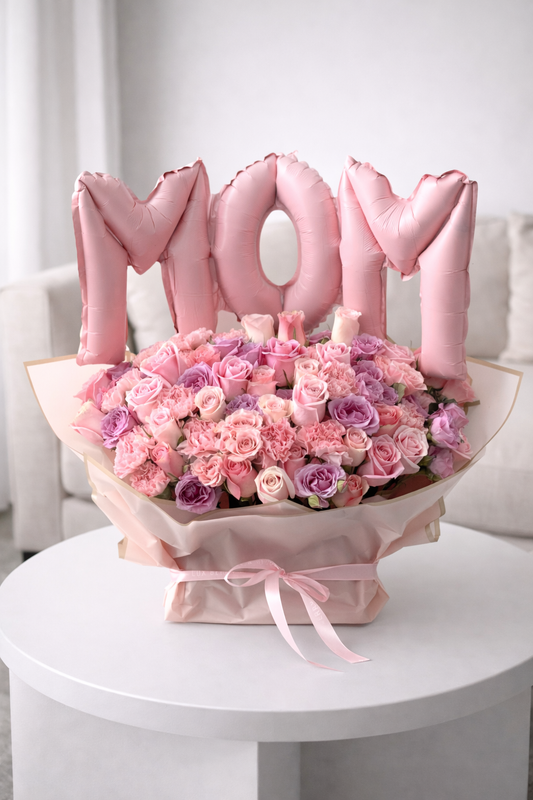 arreglo floral MOM con rosas premium Madrid