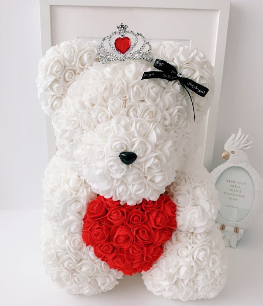 Colección Oso de Rosas - RoseBear Grande 40 cm con corazón  - The Prestige Roses España - The Prestige Roses Madrid