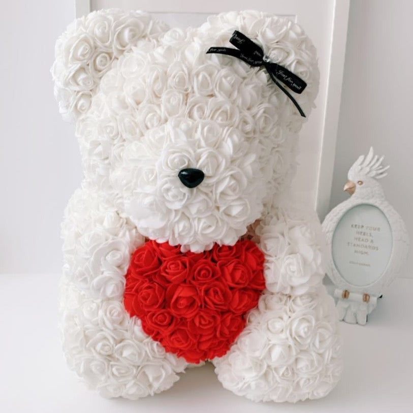 Colección Oso de Rosas - RoseBear Grande 40 cm con corazón  - The Prestige Roses España - The Prestige Roses Madrid