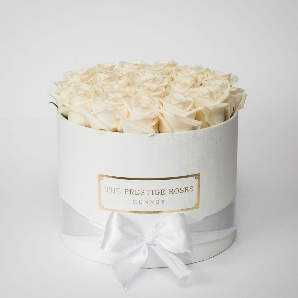 Caja Blanco Mediano de Rosas Frescas Blancas | The Prestige Roses - The Prestige Roses Madrid