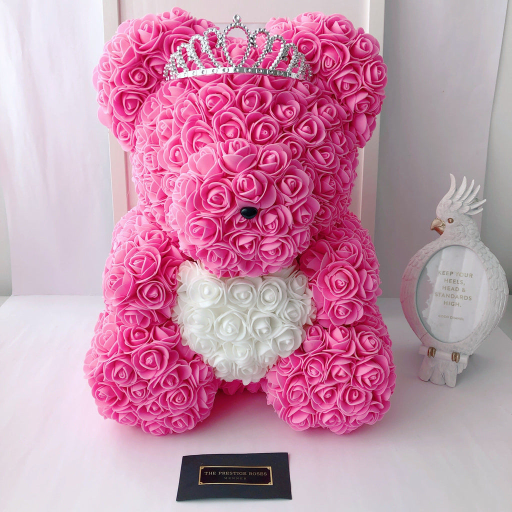 Rosa preservada con peluche corazón